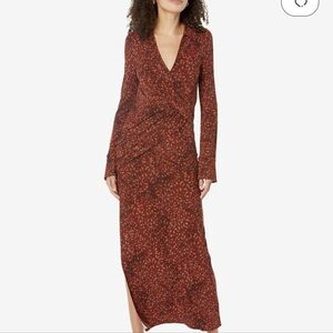Free People Shayla Faux Wrap Dress in Chocolate Combo S NWT